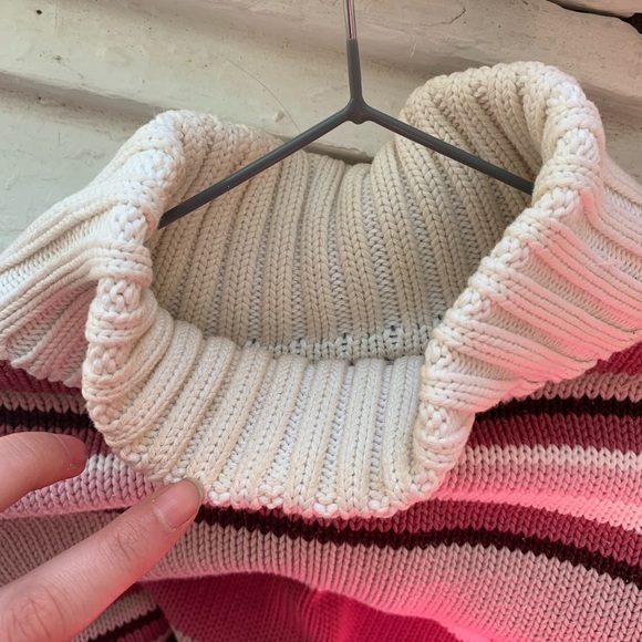 vintage pink striped cotton turtleneck sweater XL - Picture 3 of 4